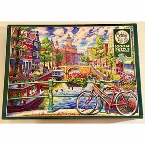 Cobble Hill Amsterdam Canal 1000 Piece Puzzle Bicycle Cityscape Complete Poster